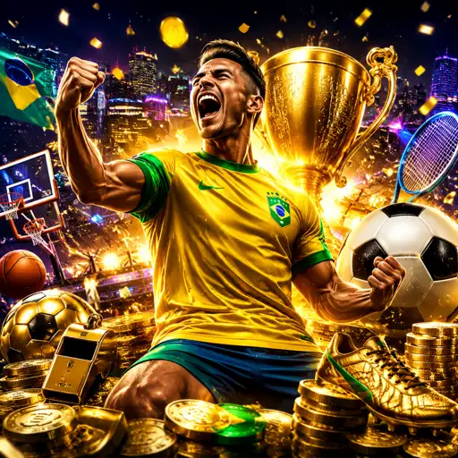 Evento esportivo destacado com iluminação de estádio e reforço dourado